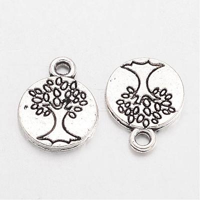 Tibetan Style Alloy Flat Round with Tree Charms X-TIBEP-Q043-313-RS-1