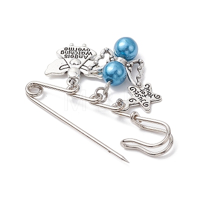 12Pcs 12 Colors Angel & Star Charms Safety Pin Brooch JEWB-BR00156-1