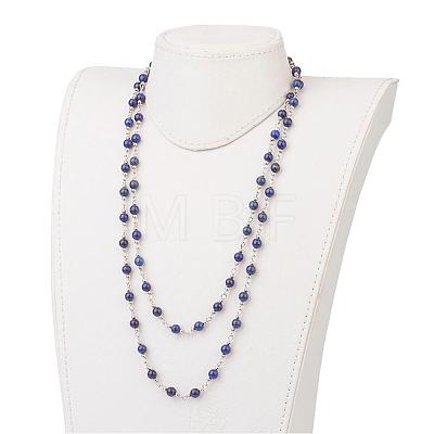 Two Tiered Lapis Lazuli Beaded Necklaces NJEW-JN01894-02-1