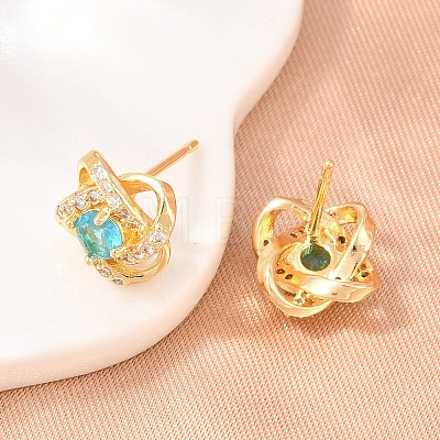 Brass Micro Pave Cubic Zirconia Stud Earrings for Women KK-A305-10G-1