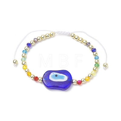 Evil Eye Lampwork Braided Bead Bracelet with Glass Beaded Chains for Women BJEW-JB09412-1