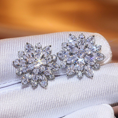 Brass Cubic Zirconia Stud Earrings WG5F7F0-01-1