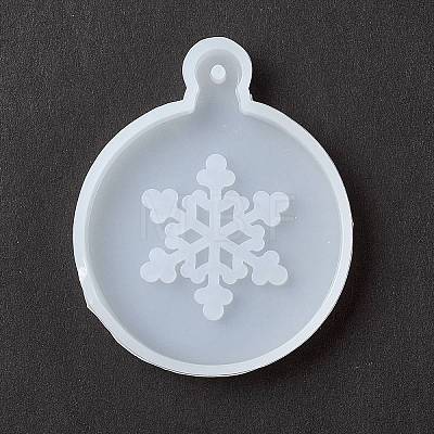 Christmas Theme DIY Flat Round with Snowflake Pendant Silicone Molds DIY-F114-34-1