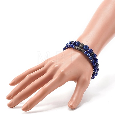 Natural Lapis Lazuli(Dyed) Round Beads Stretch Bracelets Set BJEW-JB06980-03-1