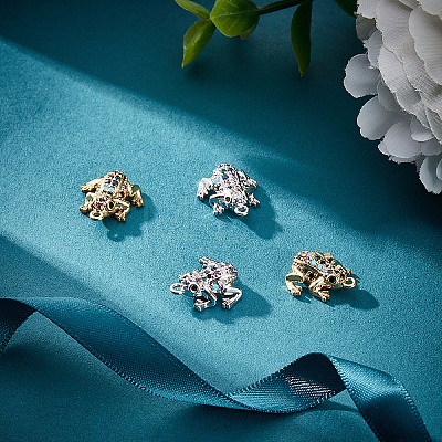 4Pcs 2 Colors Brass Micro Pave Colorful Cubic Zirconia Chrams ZIRC-BBC0001-10-1