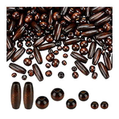 480Pcs 4 Styles Retro Wooden Beads WOOD-PH0003-63-1