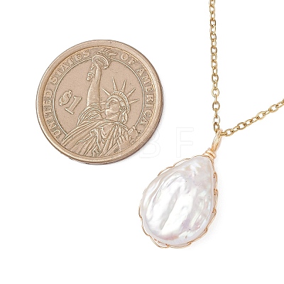 Baroque Natural Keshi Pearl Teardrop Pendant 304 Stainless Steel Cable Chain Necklaces for Women NJEW-JN05757-1