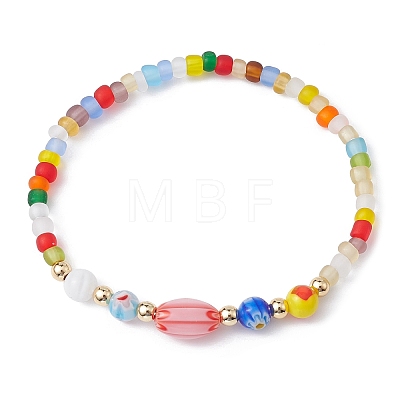 Handmade Millefiori Glass & Seed Beaded Stretch Bracelet BJEW-JB09488-1