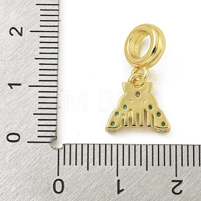 Rack Plating Brass Pave Green & Clear Cubic Zirconia Comb European Dangle Charms KK-Z067-51G-1