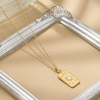 304 Stainless Steel Pave Opalite Rectangle Pendant Necklaces for Women Men NJEW-R018-05G-01-1