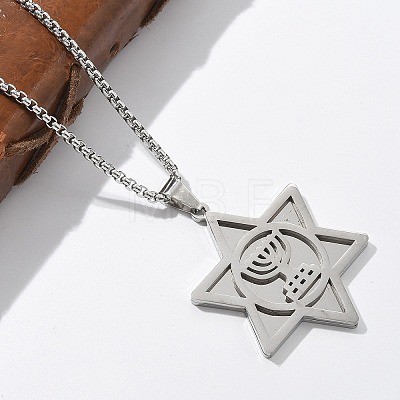 Hanukkah 304 Stainless Steel Star of David Pendant Necklaces NJEW-Z058-02P-1