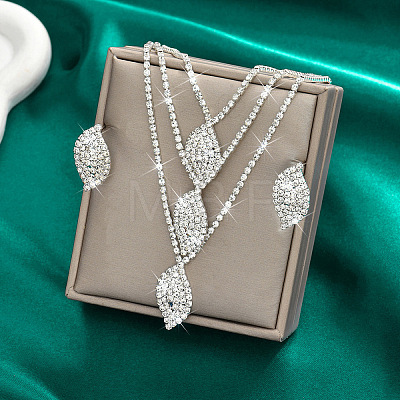 Brass Crystal Rhinestone Leaf Stud Earrings & Multilayer Necklaces Sets for Women WGF939A-01-1