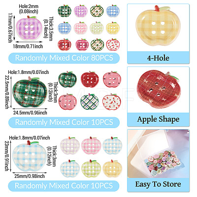 100Pcs 3 Styles 4-Hole Apple Plastic Buttons BUTT-TA0001-54-1