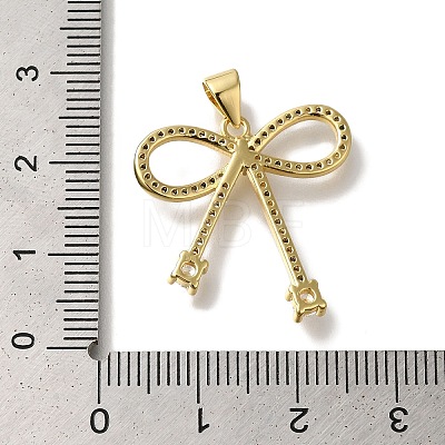 Bowknot Rack Plating Brass Clear Cubic Zirconia Pendants KK-U019-28G-1