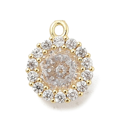 Brass Micro Pave Clear Cubic Zirconia Charms KK-B130-01G-03-1