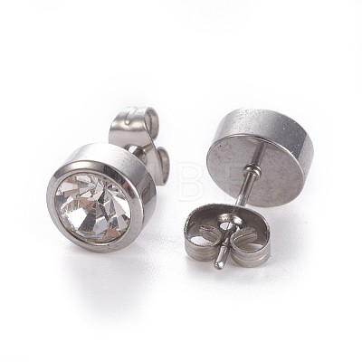 304 Stainless Steel Rhinestone Stud Earrings EJEW-F227-02P-C-1