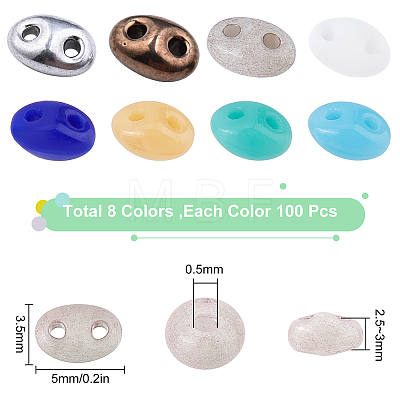 800Pcs 8 Colors 2-Hole Seed Beads SEED-SC0001-02-1