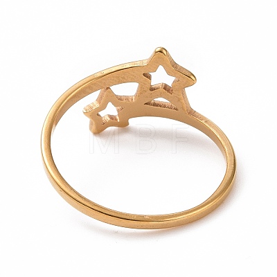 Ion Plating(IP) 201 Stainless Steel Double Star Finger Ring RJEW-J051-14G-1