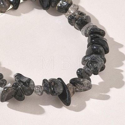 Natural Tourmalinated Quartz Chip Beaded Stretch Bracelets for Women BJEW-D467-01A-1