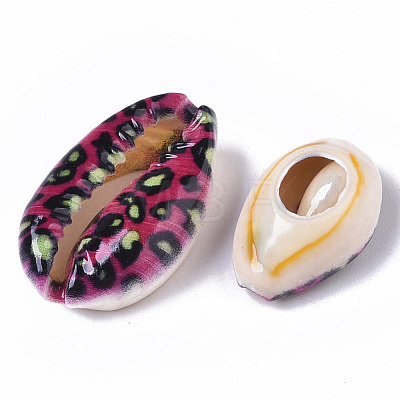 Printed Natural Cowrie Shell Beads X-SSHEL-R047-01-B08-1