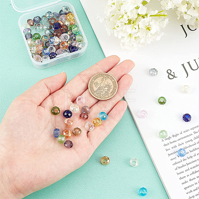 Mixed Color Faceted Rondelle Glass Beads Diameter 8mm Large Hole Beads for Jewelry Making GLAA-PH0002-02M-1