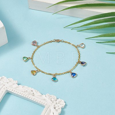 Colorful Glass Triangle Charm Bracelet BJEW-JB09160-1