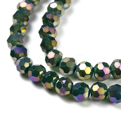 Faceted(32 Facets) Round Full Rainbow Plated Electroplate Glass Beads Strands EGLA-J130-FR13-1