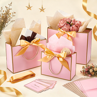 20Pcs 3 Styles Paper Gift Tote Bags with Polyester Gold Ribbon ABAG-WA0001-36A-1