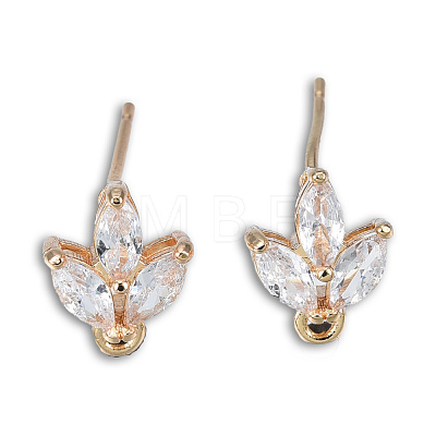 Brass Pave Clear Cubic Zirconia Stud Earring Findings KK-N235-041-1