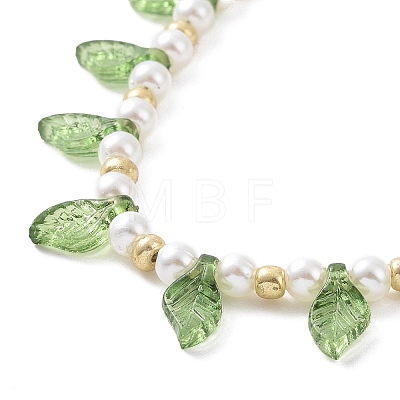 Acrylic Leaf Charm Anklets with Imitation Pearl Beaded for Women AJEW-AN00523-1