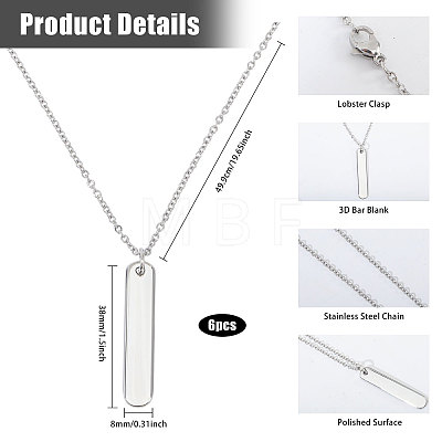 6Pcs 304 Stainless Steel Pendant Necklace NJEW-CA0001-20P-1