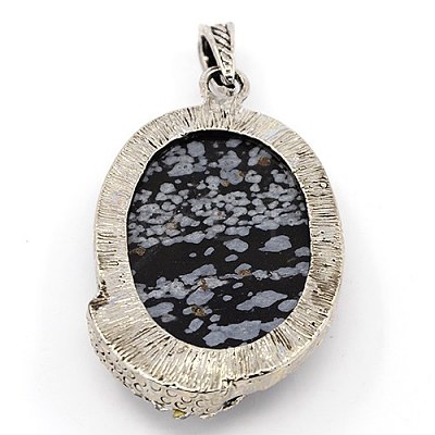 Fashionable Retro Antique Silver Necklace Findings Alloy Gemstone Oval Pendants X-G-M033-01AS-1