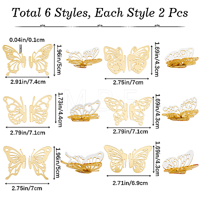 CREATCABIN 12Pcs 6 Styles Acrylic Mirror Butterfly Cupcake Toppers FIND-CN0001-44-1