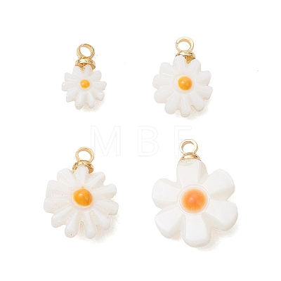 4Pcs 4 Styles Natural Freshwater Shell Enamel Flower Charms with Brass Bails PALLOY-JF04895-1