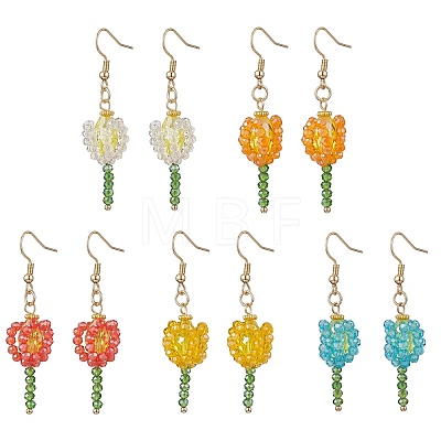 304 Stainless Steel Glass Flower Dangle Earrings EJEW-JE06722-1