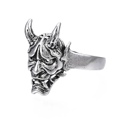 Alloy Devil Mask Shape Open Cuff Ring for Men Women RJEW-T009-48AS-1