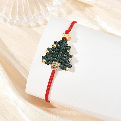 Adjustable Christmas Tree Braided Nylon String Bracelets with Brass Star BJEW-TA00762-02-1