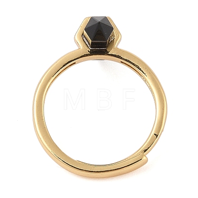 Double Pointed Hexagonal Prism Natural Obsidian Adjustable Rings for Women RJEW-G327-01G-06-1