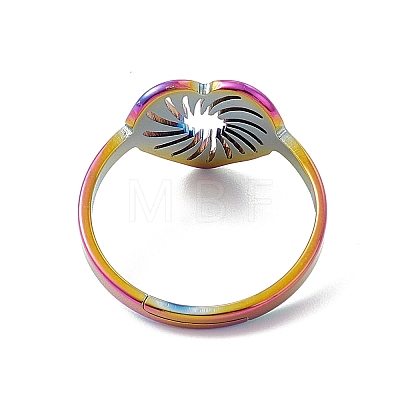 Ion Plating(IP) 201 Stainless Steel Hollow Out Heart Adjustable Ring for Women RJEW-C045-02M-1