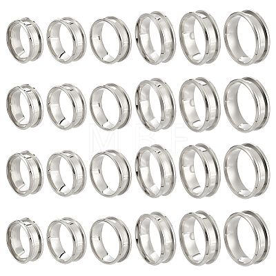 24Pcs 6 Styles 201 Stainless Steel Grooved Finger Ring Settings STAS-ME0003-12P-1
