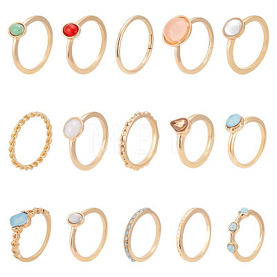 2 Sets 2 Style Alloy Finger Rings Sets RJEW-UN0003-03G-1
