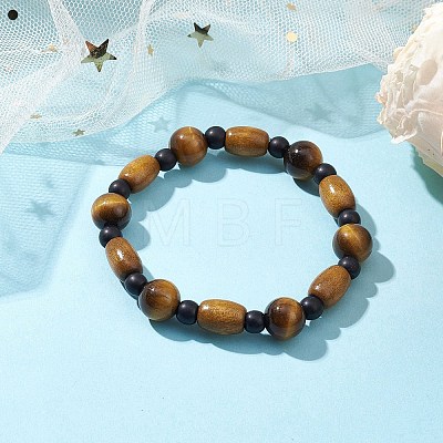 10mm Round Natural Tiger Eye & Dyed Black Synthetic Turquoise & Column wood Beaded Stretch Bracelets fo Women Men BJEW-JB10690-1