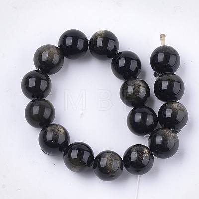 Natural Golden Sheen Obsidian Beads Strands G-S333-12mm-025-1
