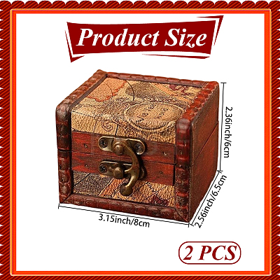 Square Retro Wood Jewelry Set Storage Organizer Boxes with Clasps CON-CL0001-13B-1