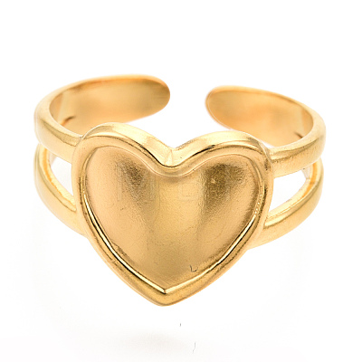 Ion Plating(IP) 304 Stainless Steel Heart Cuff Rings RJEW-N038-118LG-1