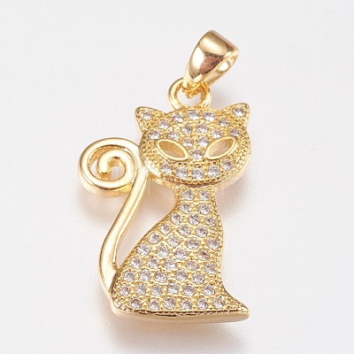 Brass Micro Pave Cubic Zirconia Kitten Pendants ZIRC-E145-28G-1