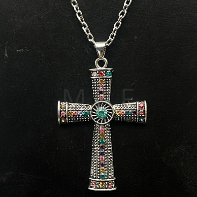 Platinum Alloy Rhinestone Cross Pendant Necklaces NX3454-3-1