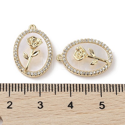 Brass Micro Pave Clear Cubic Zirconia with Shell Pendants KK-G491-37G-1