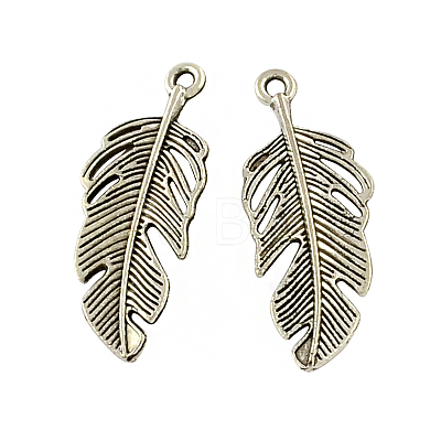 Tibetan Style Alloy Feather Pendants TIBEP-Q043-082-RS-1