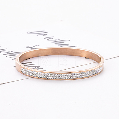 Titanium Steel Rhinestone Hinged Bangles for Women PW-WGDDB51-03-1